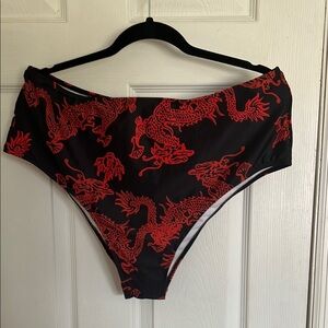 SHEIN Curve Black and Red Dragon Print Bikini Bottom